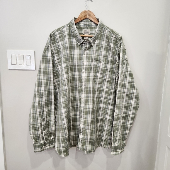 L.L. Bean Other - LL Bean Shirt Mens 3XL Green Comfort Stretch Chambray Traditional Long Sleeve